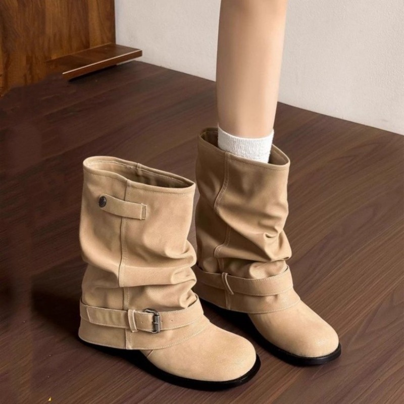 Women Round Toe Mid Calf Slouc - Embroidery Garments ulasan dan harga