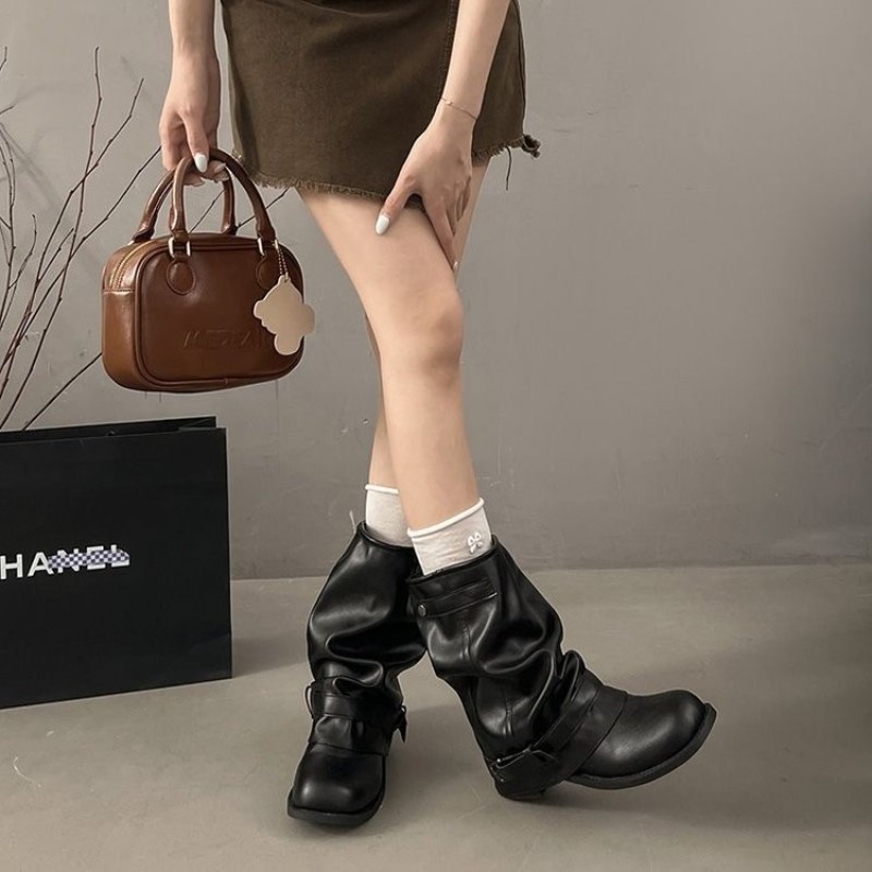 Women Round Toe Mid Calf Slouc - Embroidery Garments ulasan dan harga