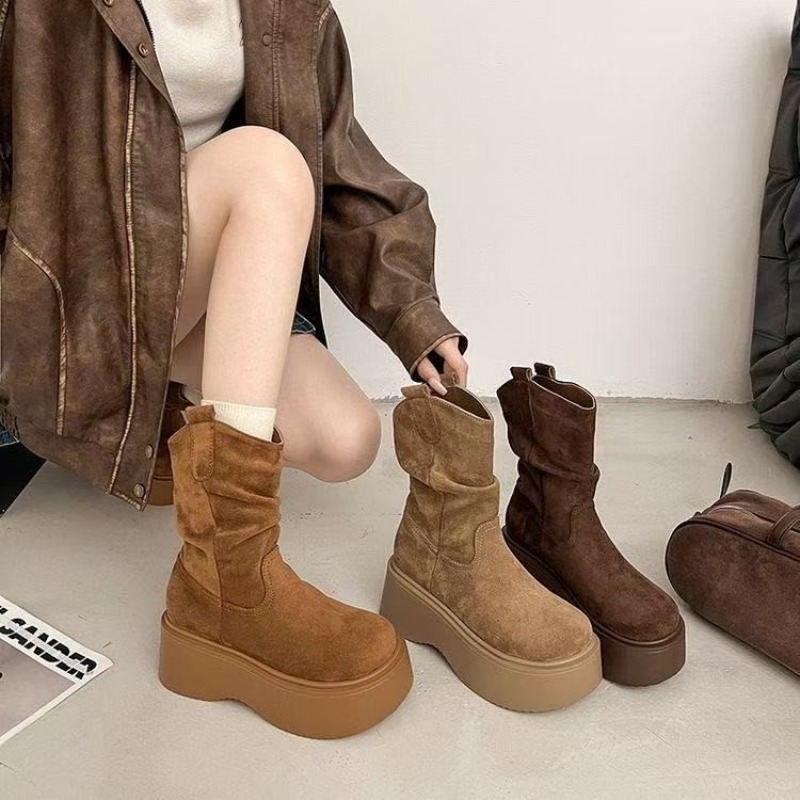 Women Platform Mid Calf Wester - Embroidery Garments ulasan dan harga