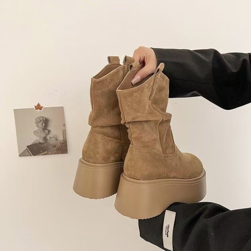 Women Platform Mid Calf Wester - Embroidery Garments ulasan dan harga