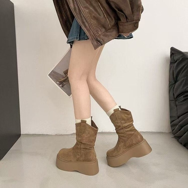 Women Platform Mid Calf Wester - Embroidery Garments ulasan dan harga