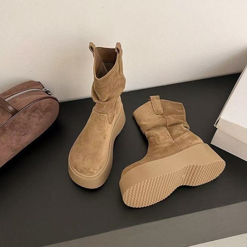 Women Platform Mid Calf Wester - Embroidery Garments ulasan dan harga
