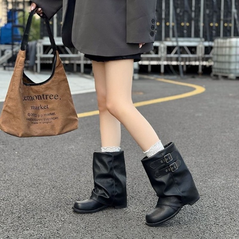 Women Double Buckle Slouch Mid - Embroidery Garments ulasan dan harga