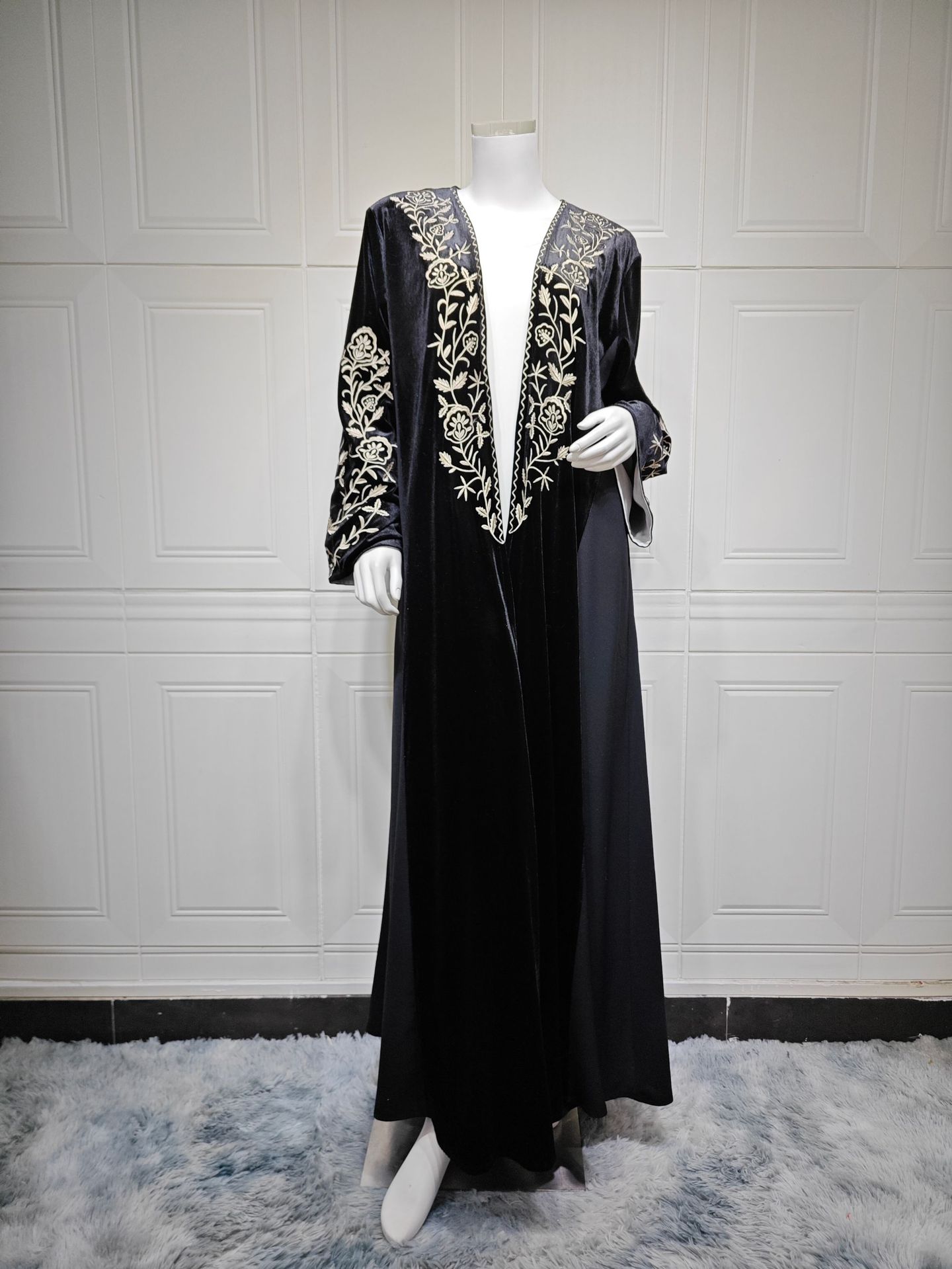 Velvet Open Abaya Dubai Kaftan - Embroidery Kebaya ulasan dan harga