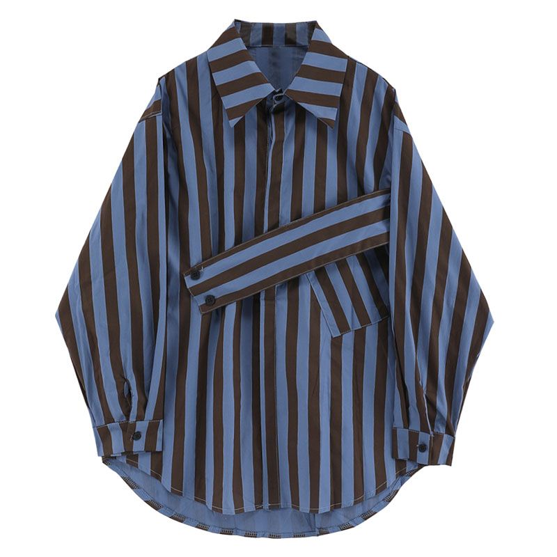 Korean striped shirt with asym - Embroidery Online ulasan dan harga