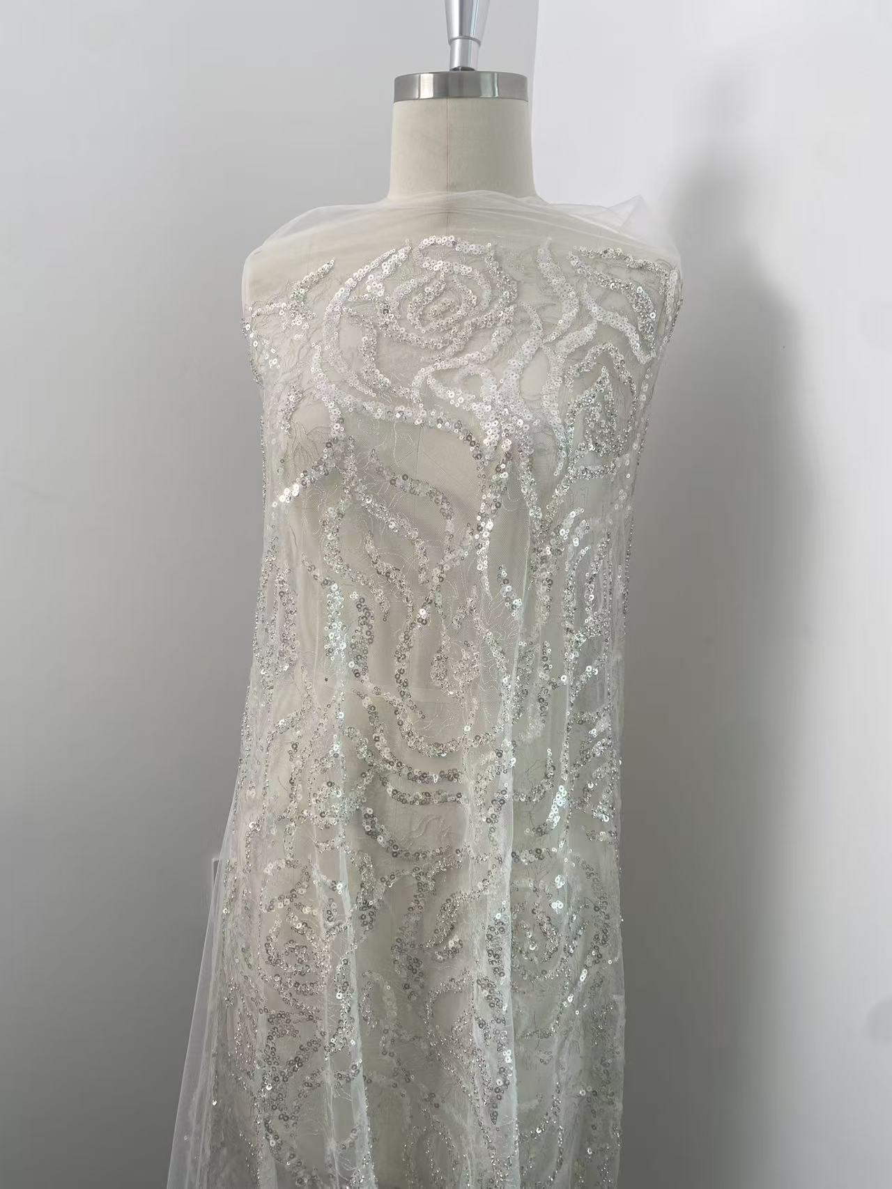 Heavy Bead Lace Fabric, Silver - Embroidery Rose ulasan dan harga