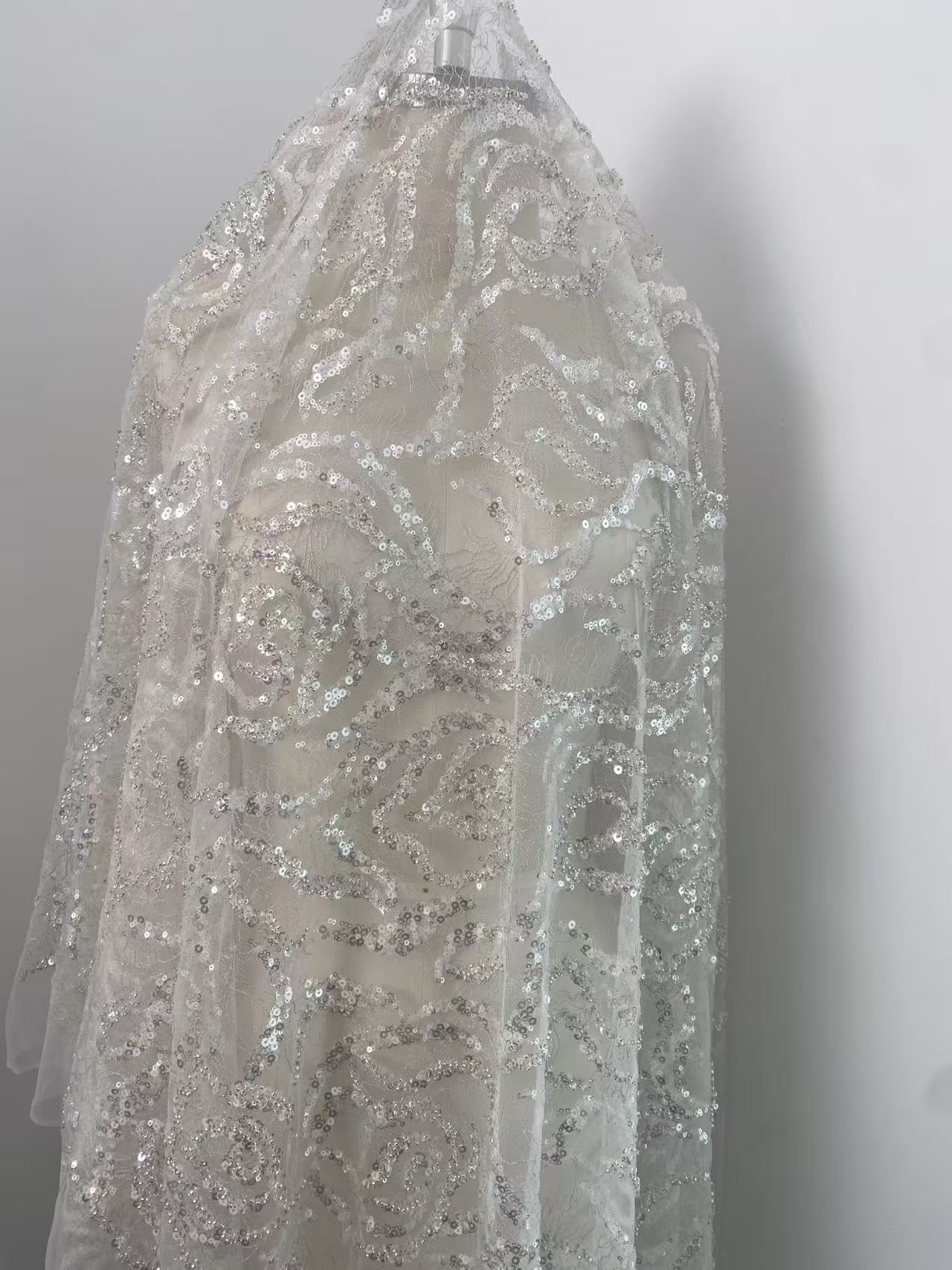Heavy Bead Lace Fabric, Silver - Embroidery Rose ulasan dan harga